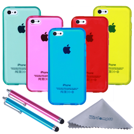 Case for iPhone 5c, Bundle of 5 Soft TPU Gel Slim Fit Protective Case Cover for iPhone 5c (Blue, Aqua, Hot pink, Yellow, Red) - Wisdompro