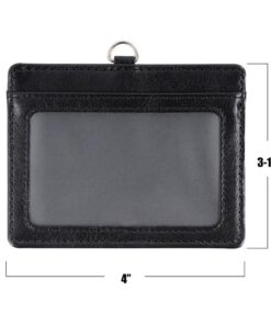 Badge Holder, Arae PU Leather Vertical ID Card Holder with Detachable  Lanyard/Strap - Black : : Office Products