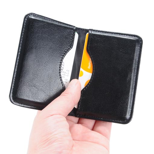 Business Card Holder Case - PU Leather Business Card Case Name Card Holder  Slim Metal Pocket Card Holder with Magnetic Shut, Black 