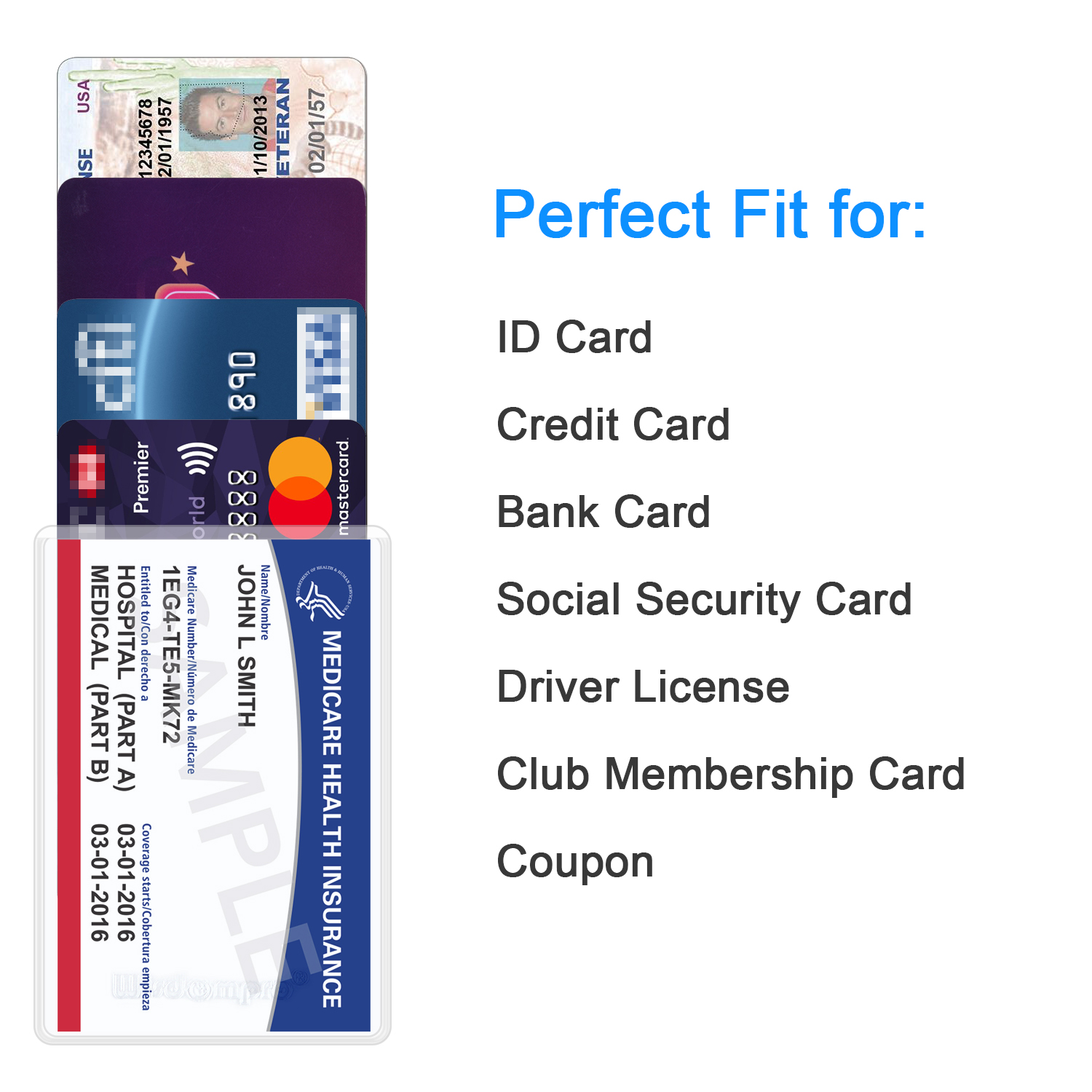 5-Pack Card Holder Protectors - Clear PVC Sleeves For Credit Cards, ID, Social Security Cards