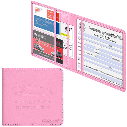 Key Contact Information Cards dadop Car Registration and Insurance Holder Pink Premium PU Leather Vehicle Glove Box Paperwork Wallet Case Document Organizer for ID，Driver’s License 